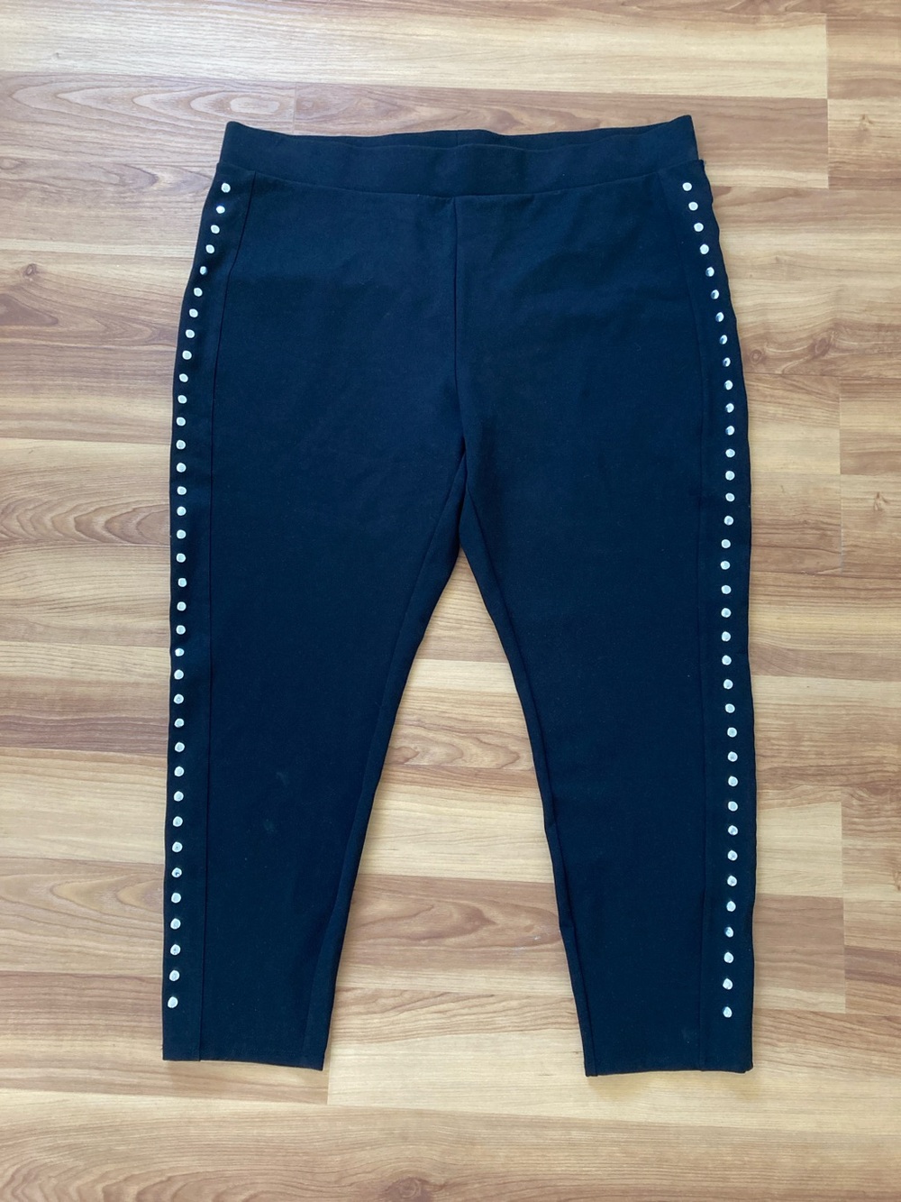 Carmen Marc Valvo Black Leggings with Silver Stud Side Trim